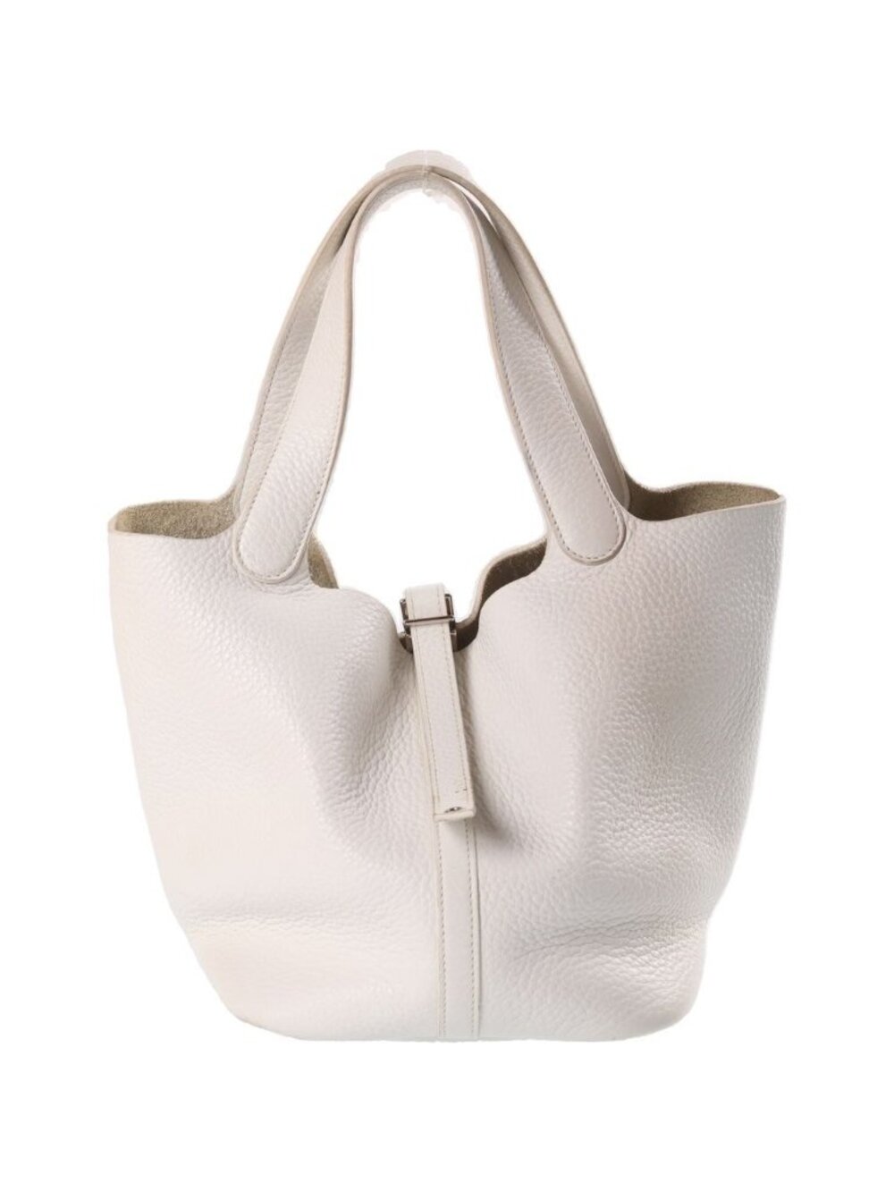Hermes Picotin Lock MM Handbag Silver Taurillon Clemence White Stamp